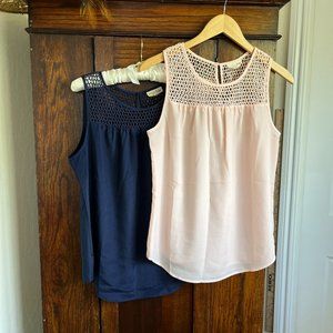 Maison Jules Sleeveless Blouses in Pale Pink and Navy, Size Medium